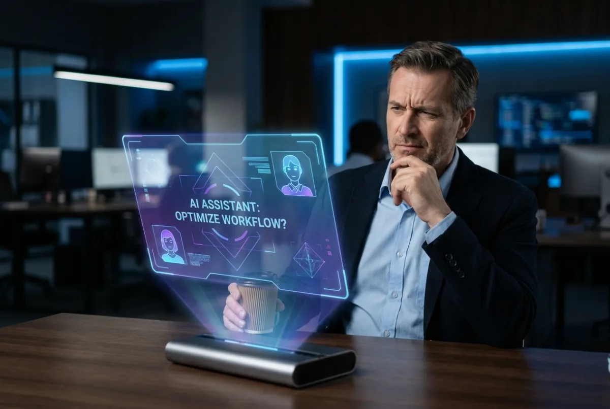 Sceptyczny menedżer patrzy na holograficzny interfejs AI
