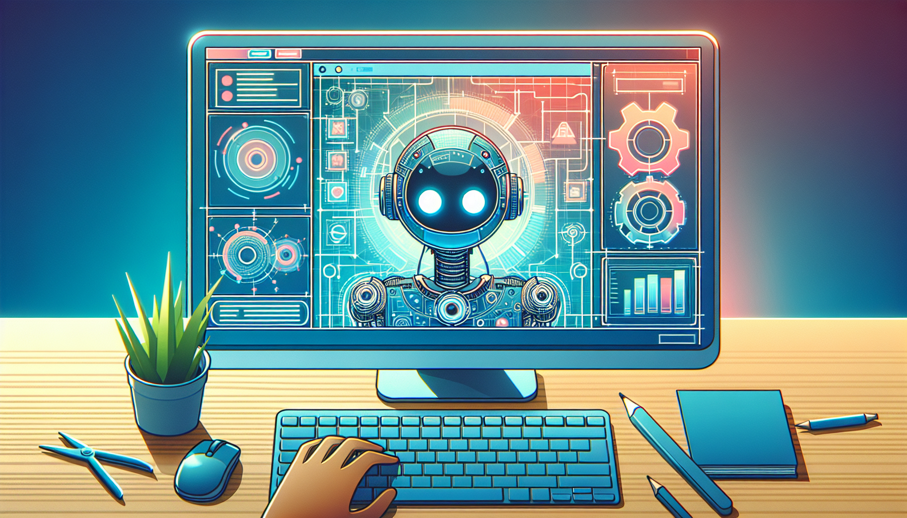 Grafika ilustrująca: Slackbot jako osobisty asystent AI. Salesforce zmienia pracę w zespole