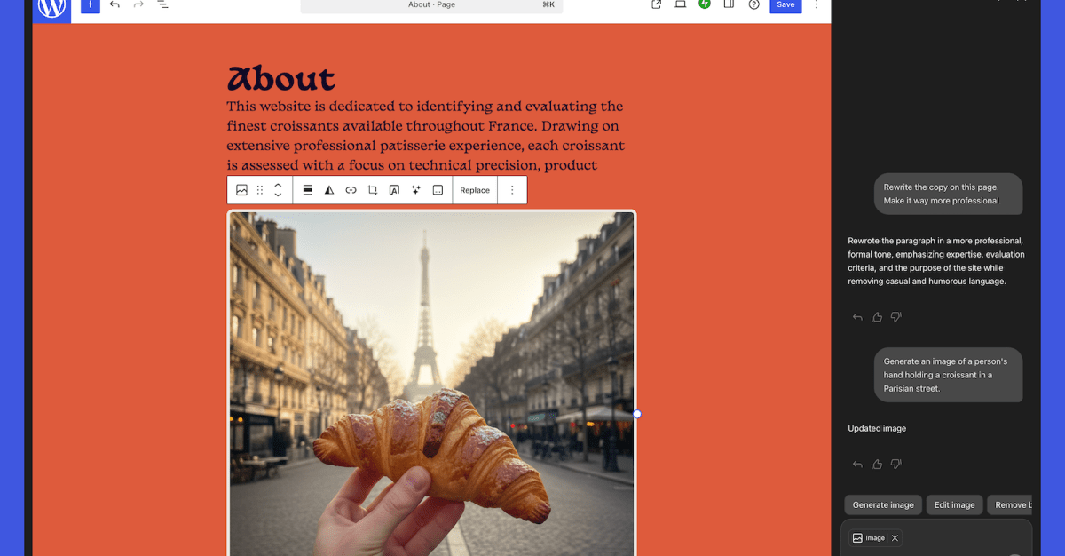 WordPress dostał asystenta AI. Edytujesz stronę jak w ChatGPT