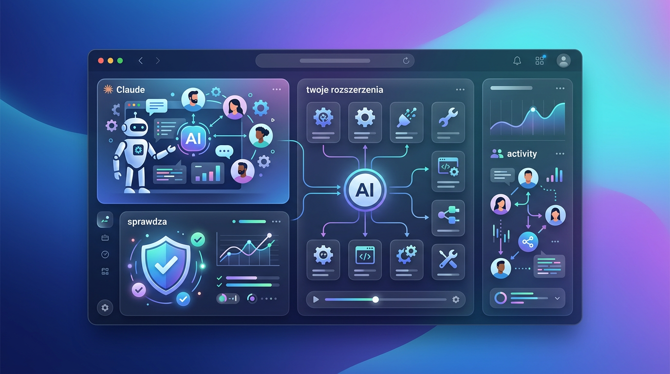 Grafika ilustrująca: Claude Cowork sprawdza Twoje rozszerzenia Chrome. Testujemy