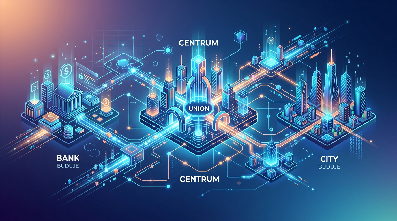 Grafika ilustrująca: City Union Bank buduje centrum AI. Banki przestają kupować gotowce