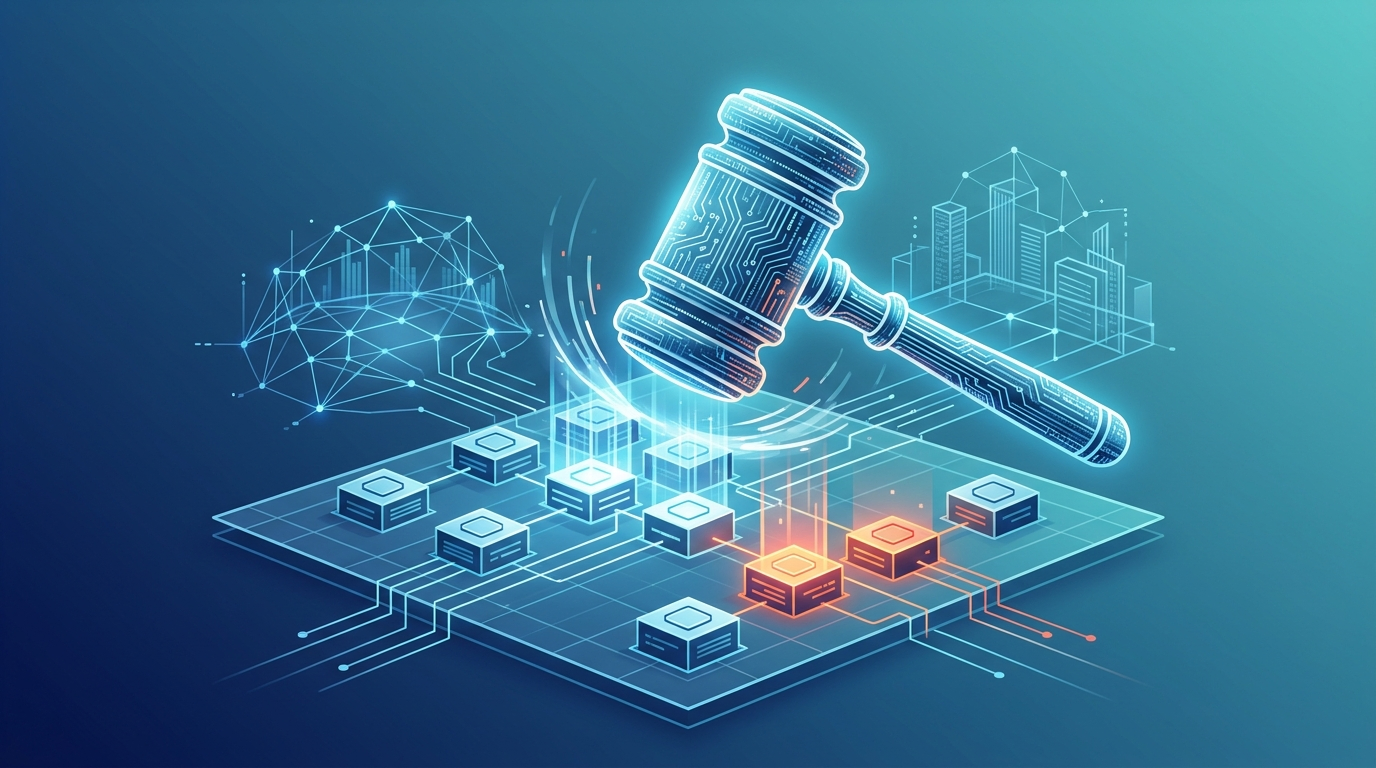 Grafika ilustrująca: Trump blokuje lokalne przepisy o AI. Zaczyna się era jednej polityki