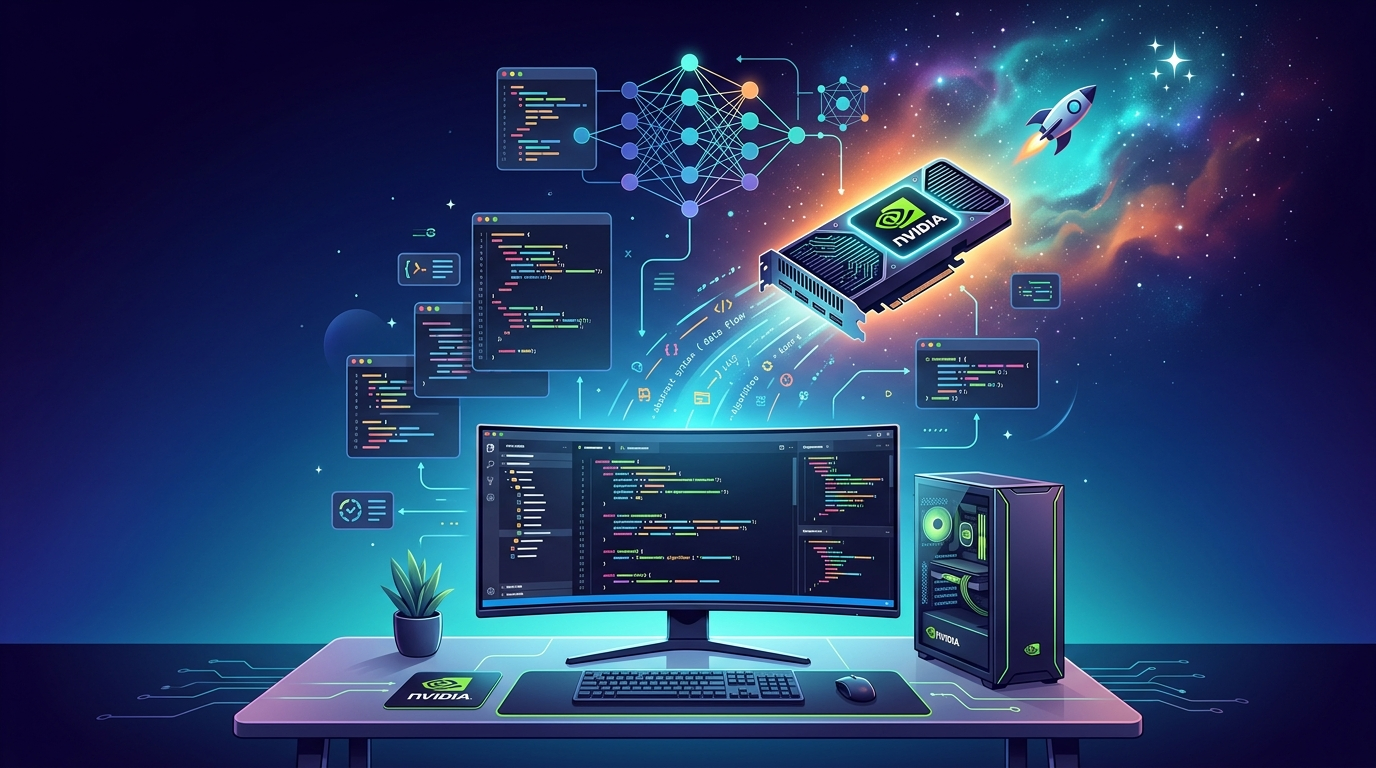 Grafika ilustrująca: Pierwsze LLM wytrenowane w kosmosie. Na karcie NVIDIA H100