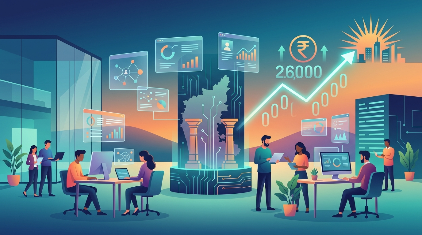 Grafika ilustrująca: Karnataka inwestuje 2600 crore rupii w AI i deep-tech