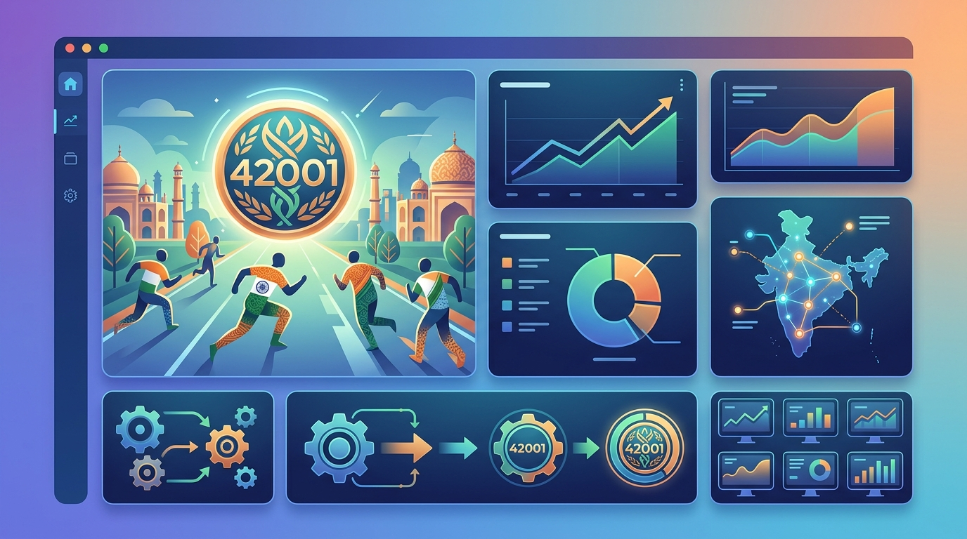 Grafika ilustrująca: Indyjskie firmy IT gonią za certyfikatem ISO 42001
