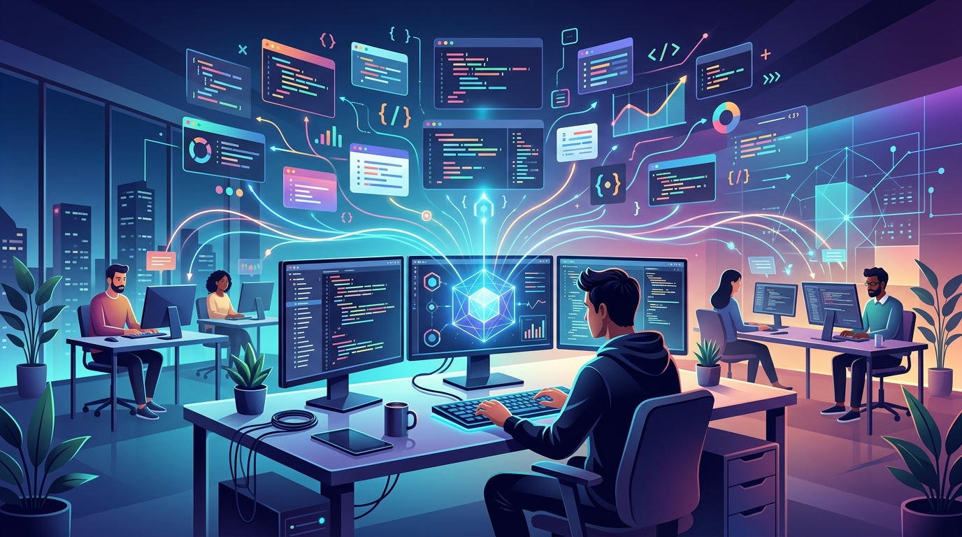 Grafika ilustrująca: Oracle szkoli 32 000 ekspertów. AI zmienia oblicze HR