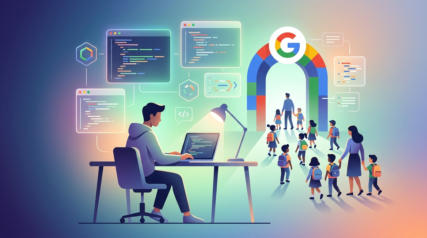 Grafika ilustrująca: Google wprowadza AI do szkół. Uczniowie i nauczyciele dostaną nowe narzędzia
