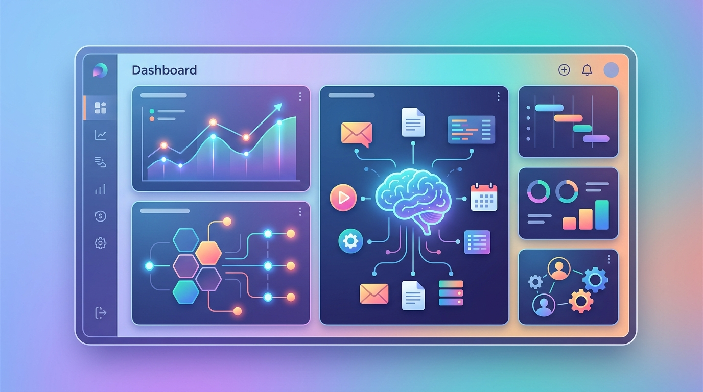 Grafika ilustrująca: 7 asystentów AI, które odmienią Twoją pracę w 2025