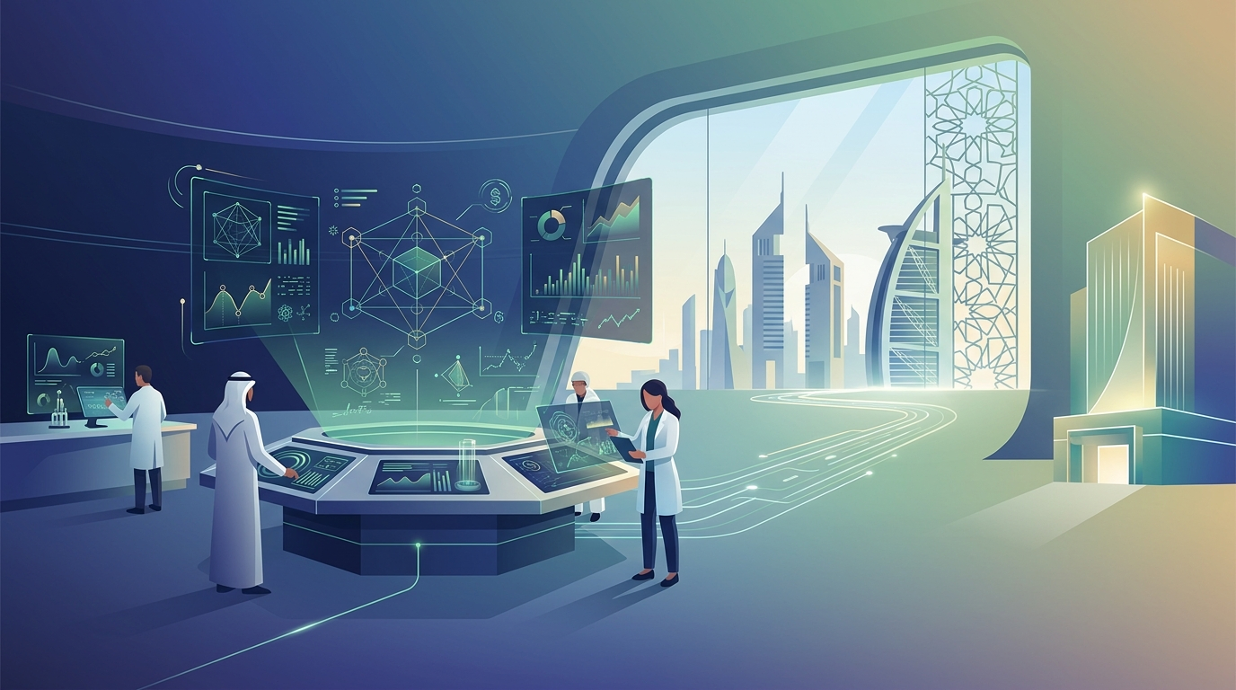 Grafika ilustrująca: Dubai Islamic Bank wdraża AI zgodną z prawem szariatu