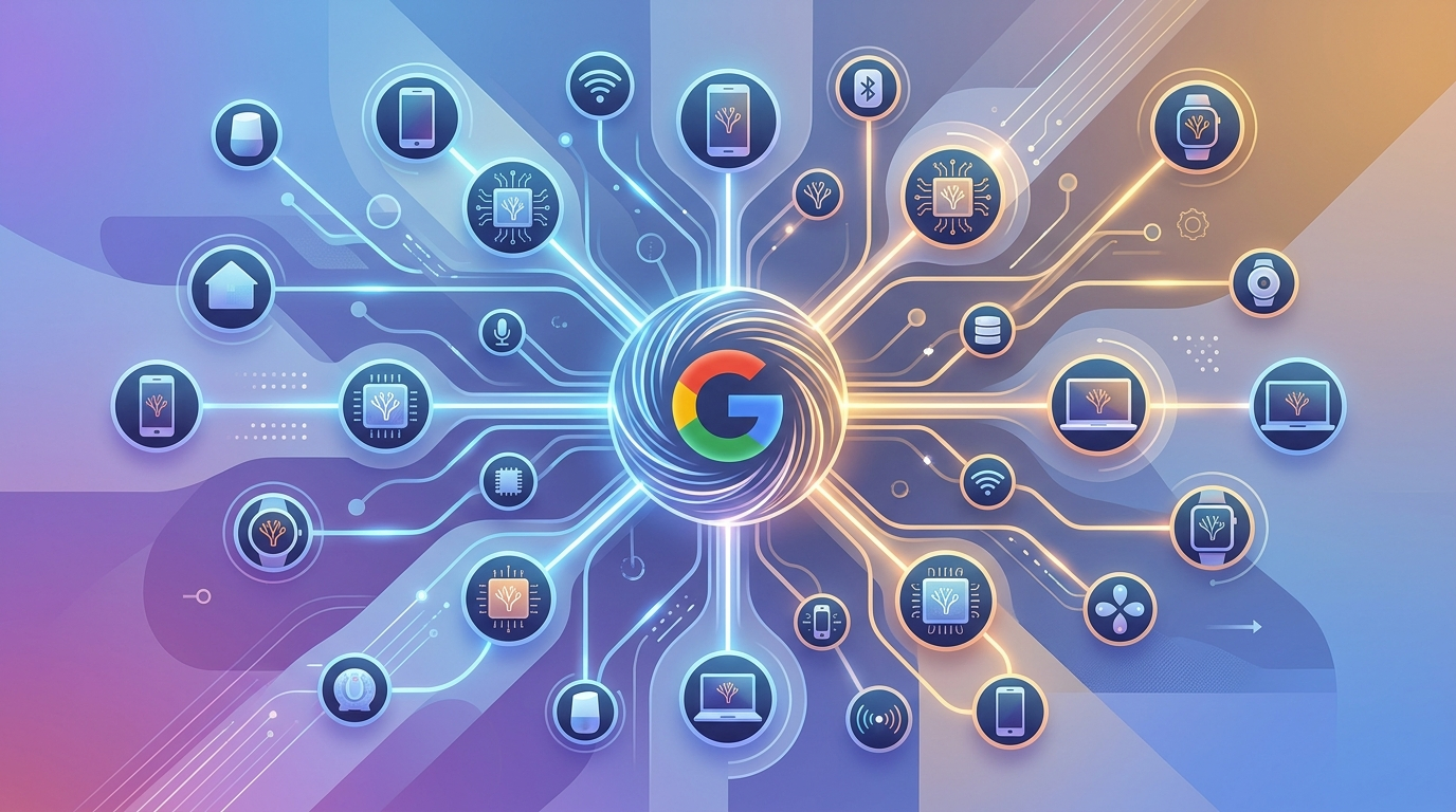 Grafika ilustrująca: Google wypuszcza Coral NPU – chip AI dla urządzeń mobilnych