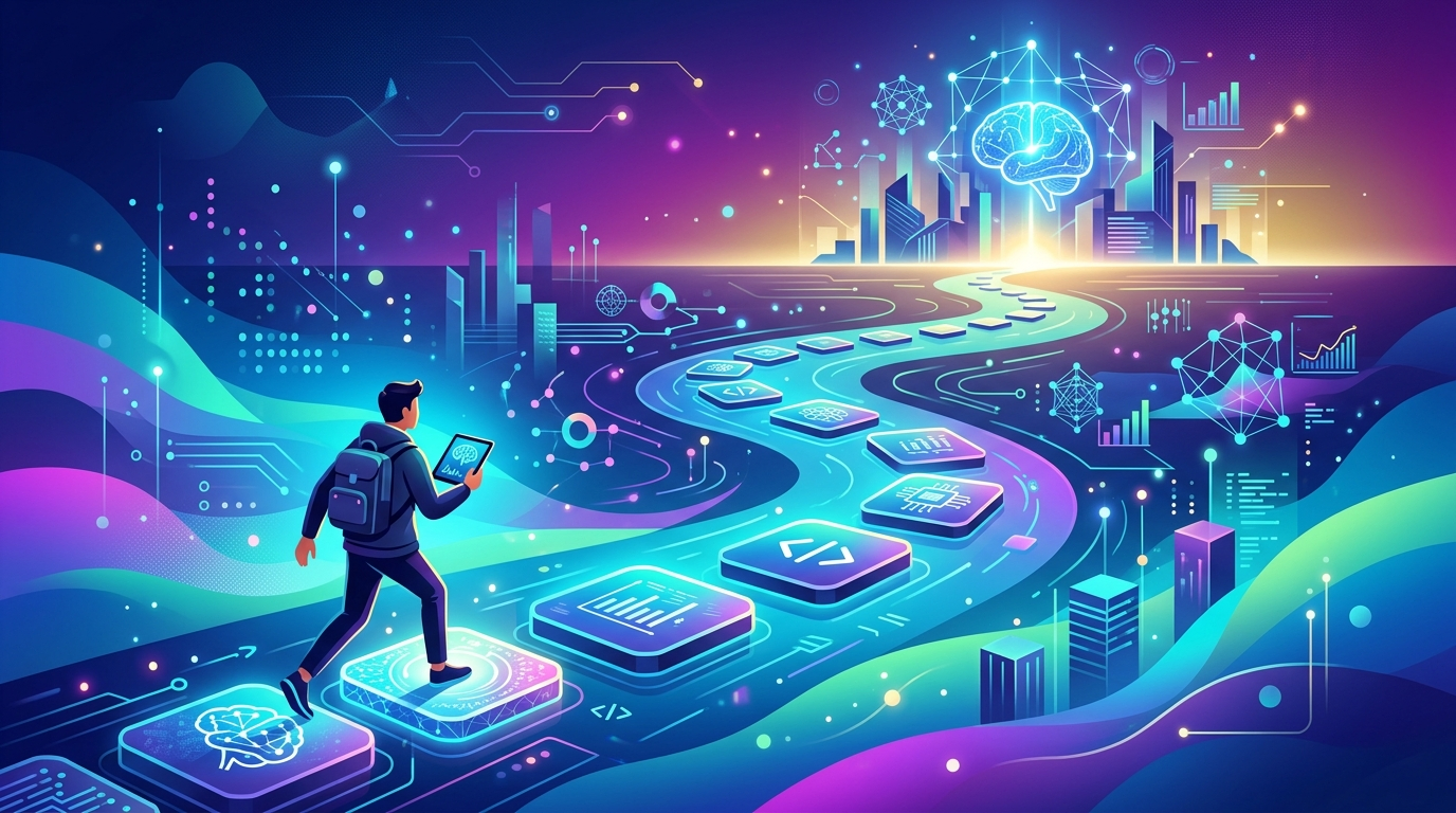 Grafika ilustrująca: Jak zacząć naukę machine learning - przewodnik od podstaw