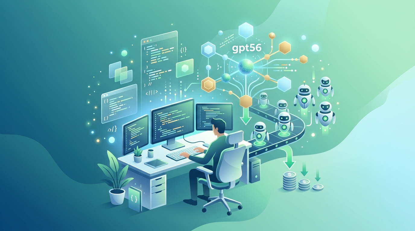 Grafika ilustrująca: GPT-5.6 - jak startupy budują agentów AI taniej i szybciej