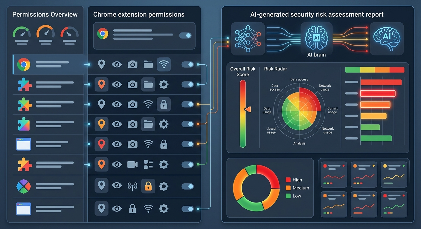 Porównanie uprawnień rozszerzenia z oceną ryzyka wygenerowaną przez AI