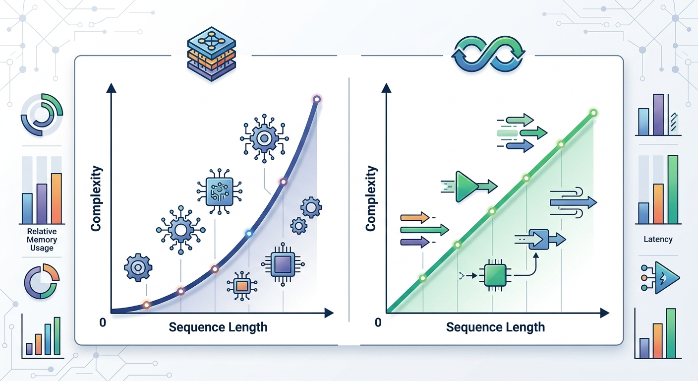 Złożoność obliczeniowa: transformery vs. State-Space Models przy rosnącej długości sekwencji