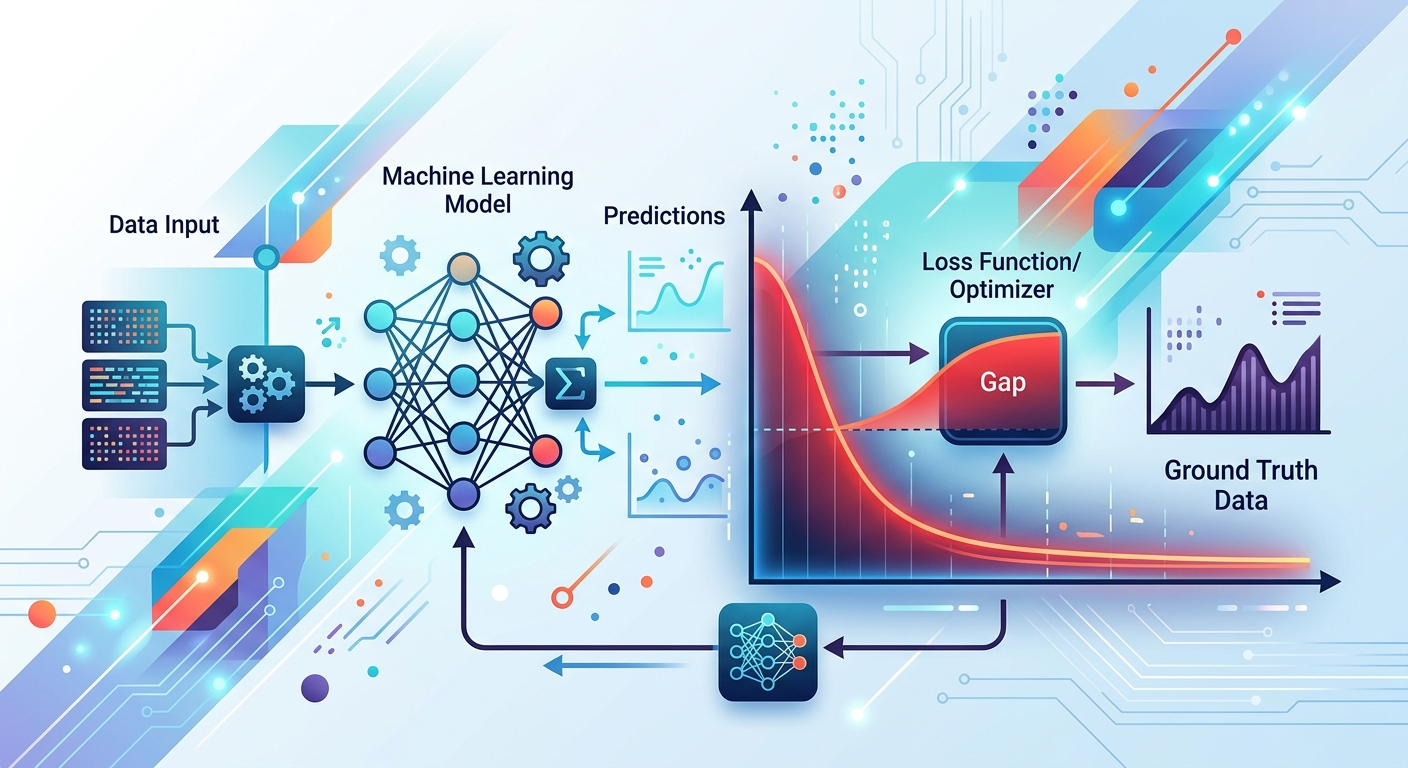 Funkcja straty mierzy odległość między przewidywaniem a rzeczywistością — im mniejsza, tym lepiej model się uczy