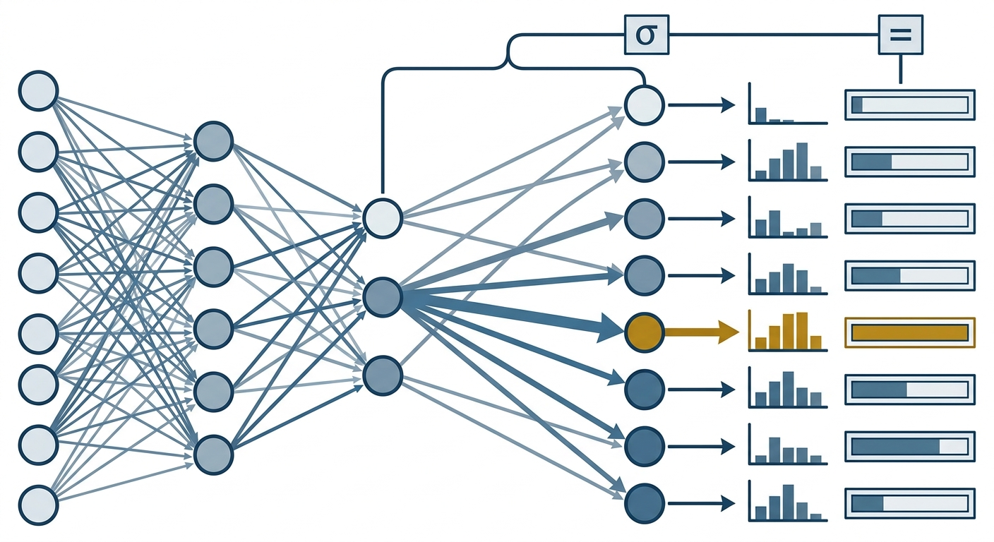 Categorical Cross-Entropy porównuje rozkład prawdopodobieństw z rzeczywistą klasą — im większa rozbieżność, tym wyższa strata