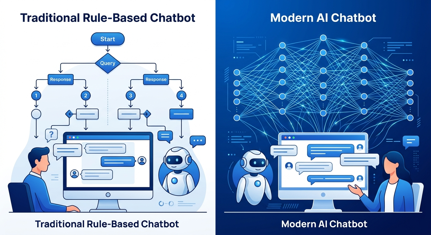 Różnica między chatbotem regułowym a AI: elastyczność w rozumieniu kontekstu
