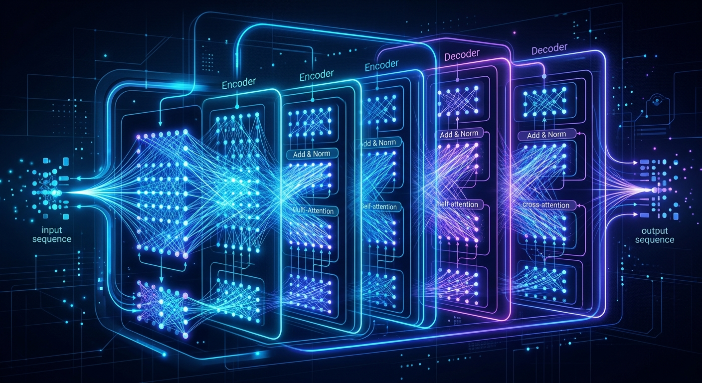 Architektura transformera – mechanizm uwagi pozwala modelowi analizować całe zdanie jednocześnie