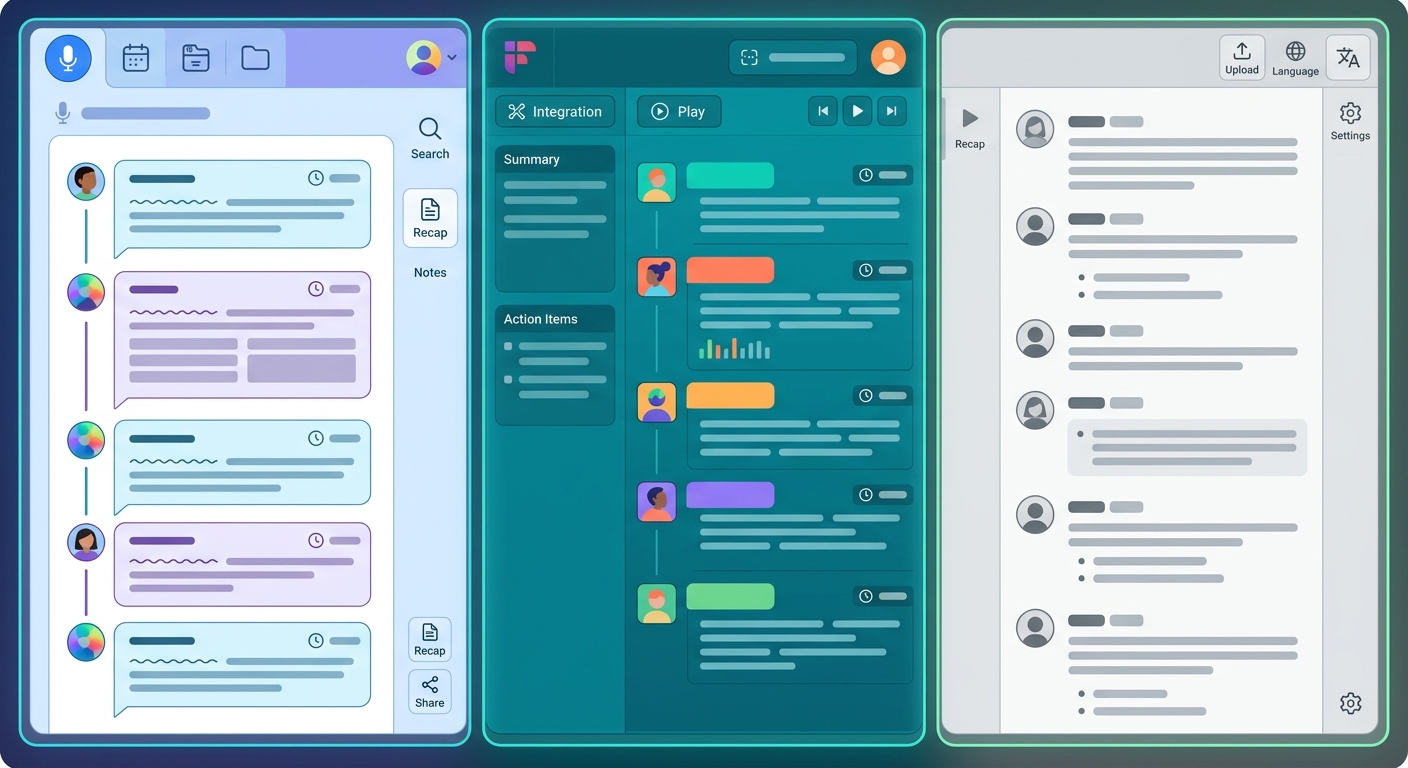 Porównanie interfejsów trzech popularnych narzędzi do transkrypcji AI