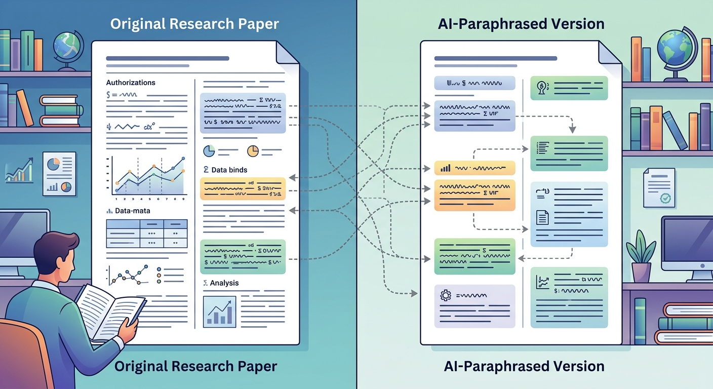Porównanie oryginalnej pracy naukowej z wersją przepisaną przez AI – te same myśli, inne słowa