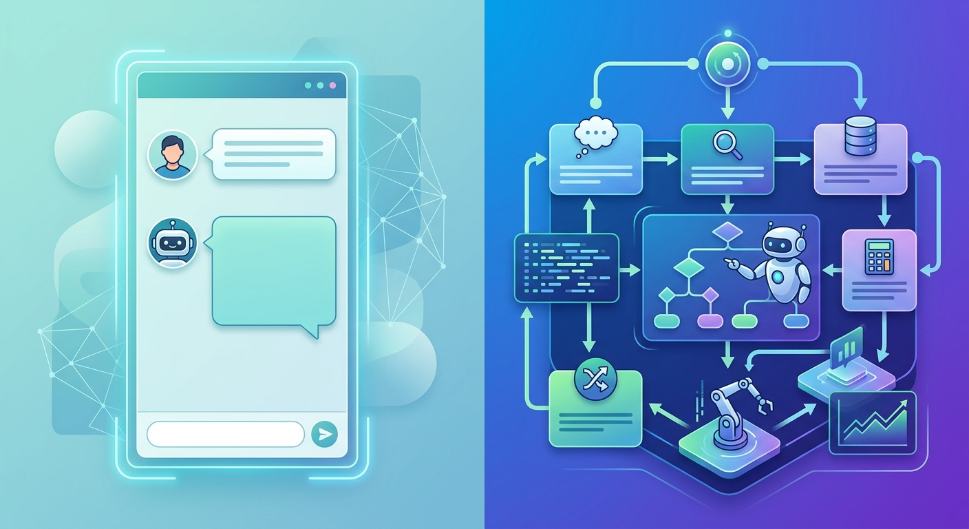 Różnica między chatbotem a agentem AI — jeden odpowiada, drugi działa