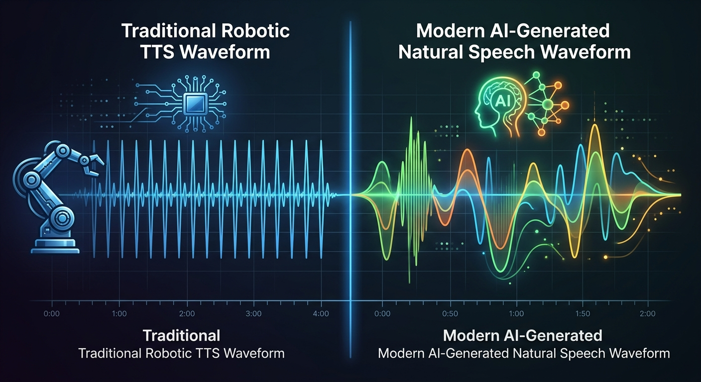 Różnica między starą syntezą mowy a modelami AI: naturalna intonacja i emocje