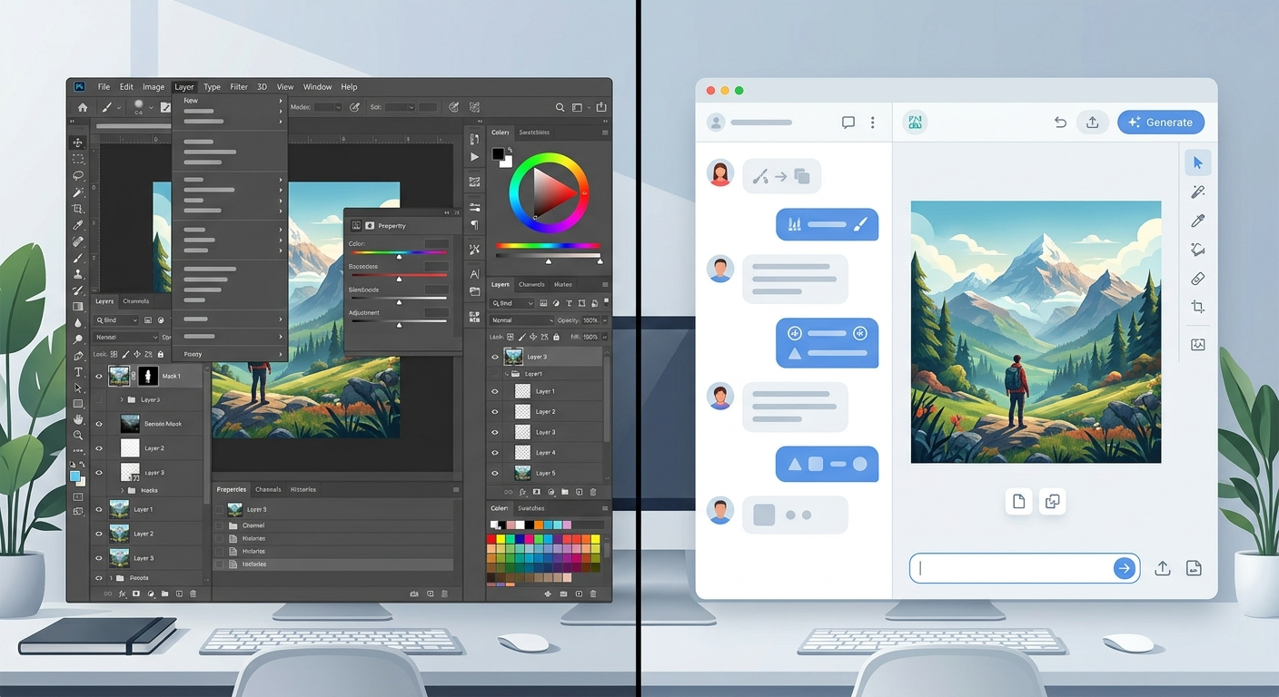Tradycyjny interfejs vs. konwersacyjny workflow – Adobe stawia na drugą opcję