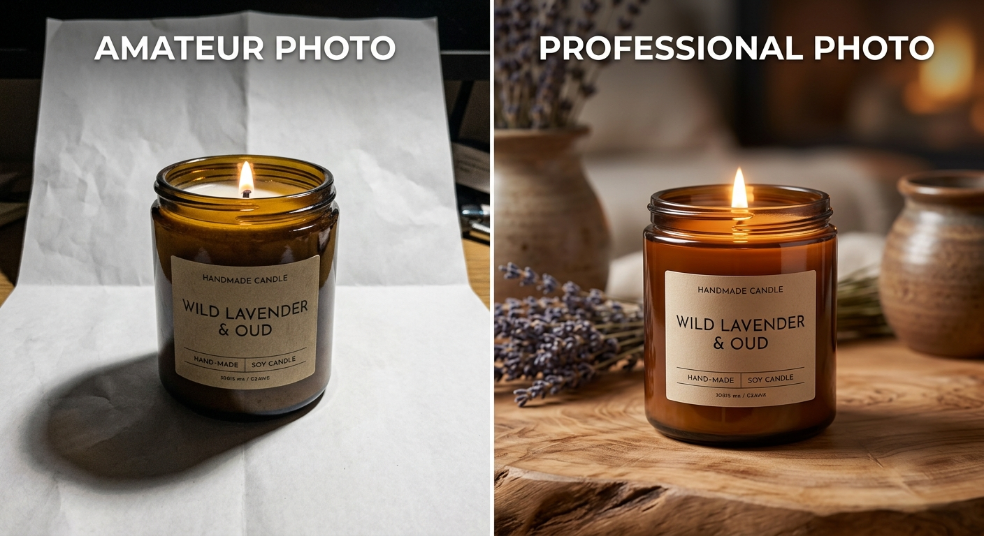 Różnica między amatorskim zdjęciem a wygenerowaną wizualizacją produktu