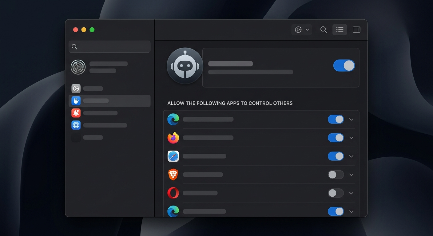 Panel automatyzacji w macOS – tu kontrolujesz, które aplikacje Claude może kontrolować