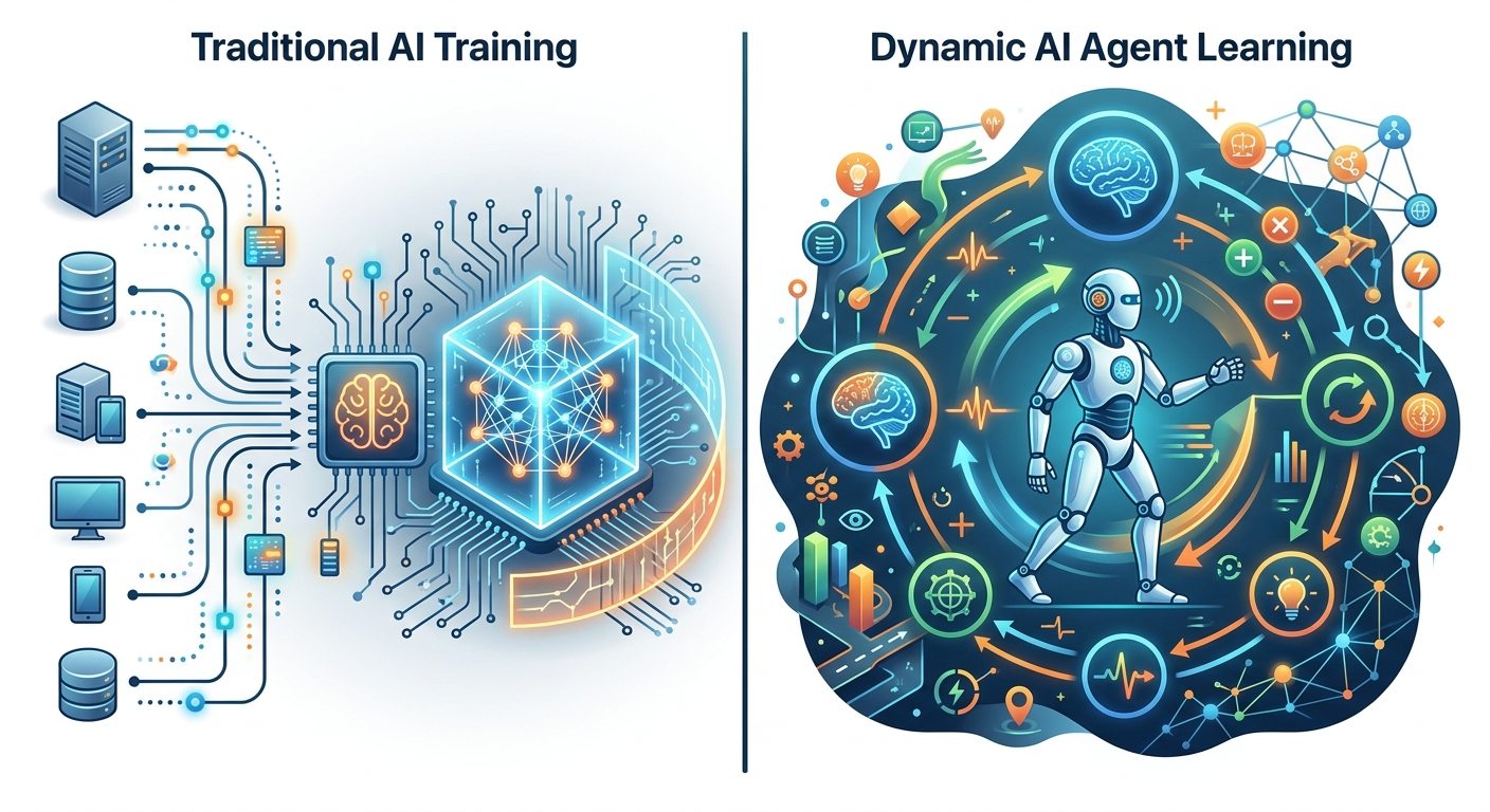 Tradycyjny trening AI vs. uczenie przez doświadczenie — dwa różne paradygmaty