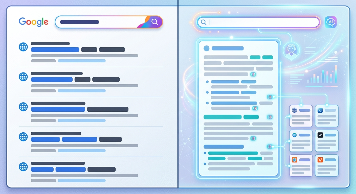 Klasyczne Google vs wyszukiwarki AI — zmiana paradygmatu