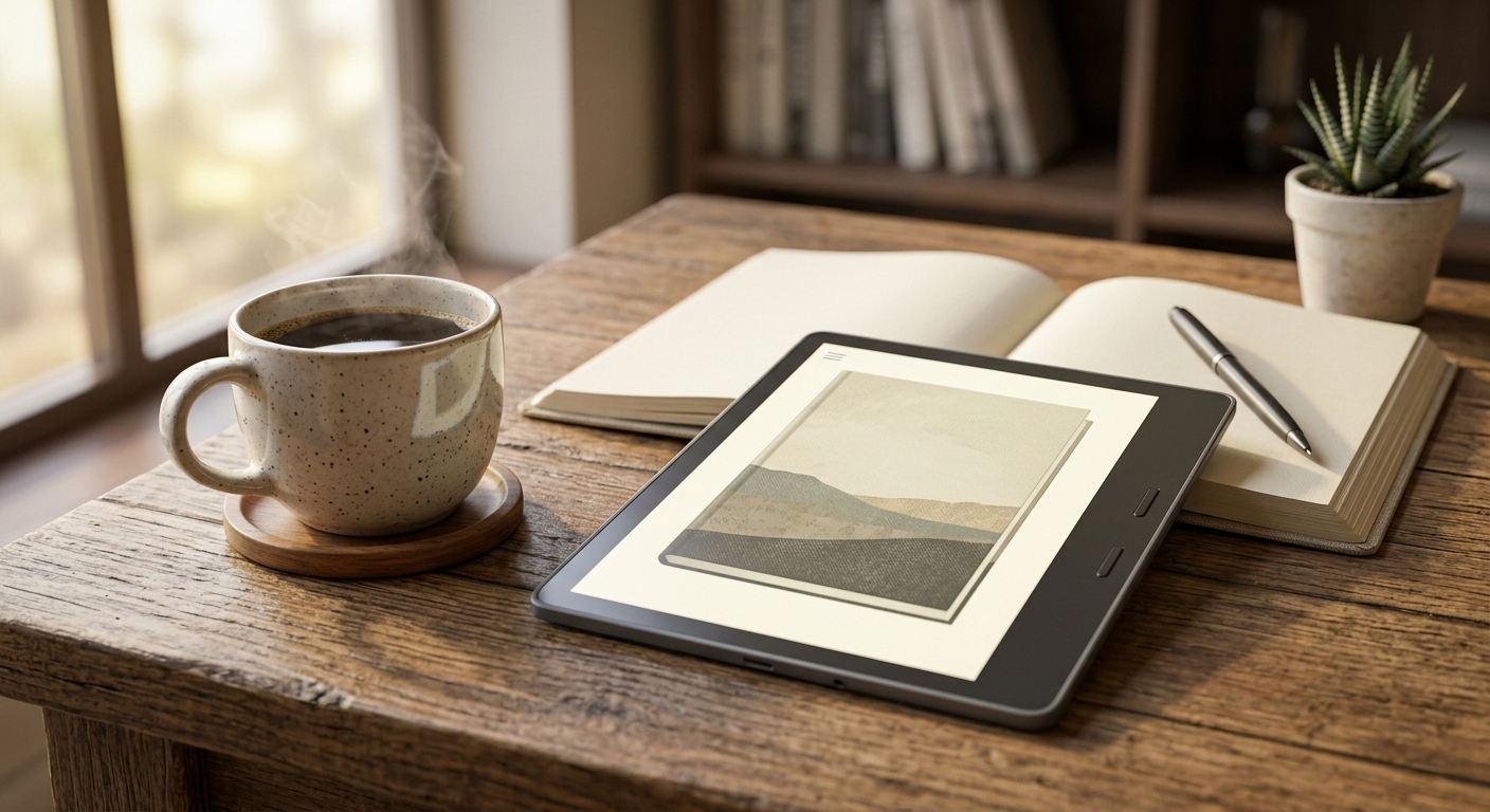 Mockup ebooka wygenerowany przez AI — perspektywa 3D, cienie i odbicia dodane automatycznie