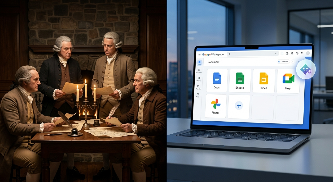 Google wyobraża sobie ojców założycieli jako użytkowników Workspace