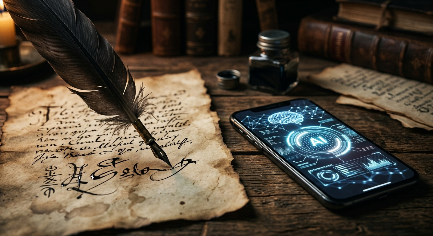 Kontrast między historycznym momentem a współczesną technologią