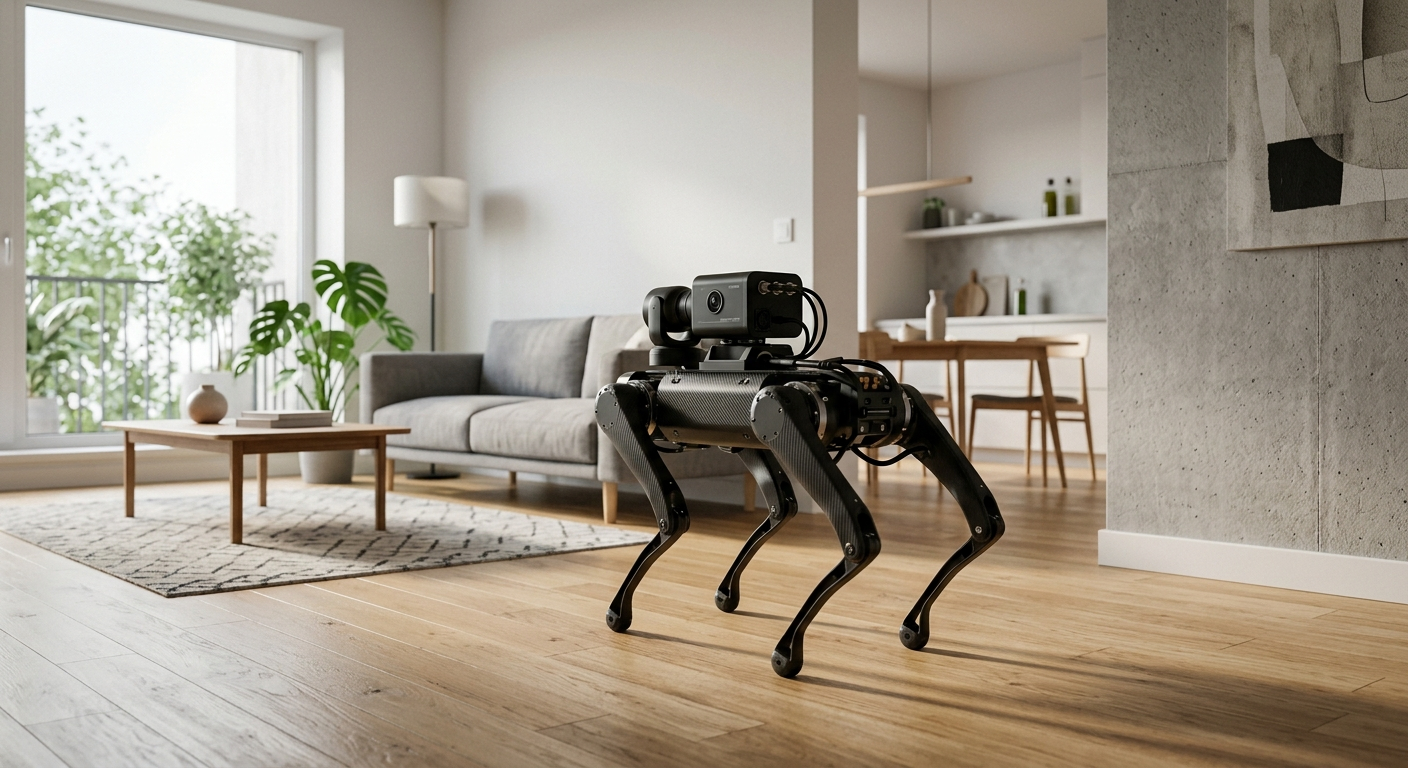 Robot Unitree Go2 porusza się po nieznanym mieszkaniu, używając tylko jednej kamery