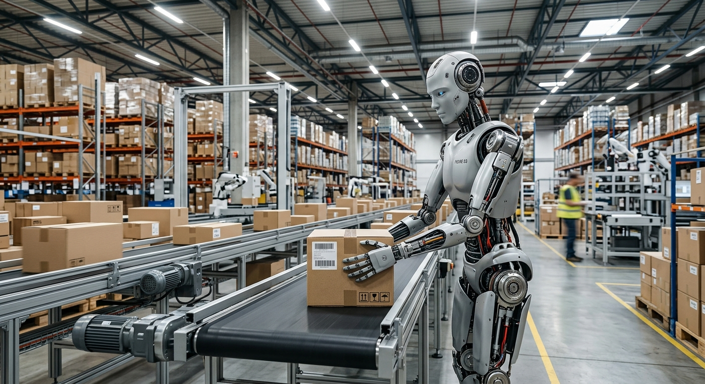 Robot Figure 03 podczas pracy w magazynie - zadanie proste, ale wykonywane bez przerwy