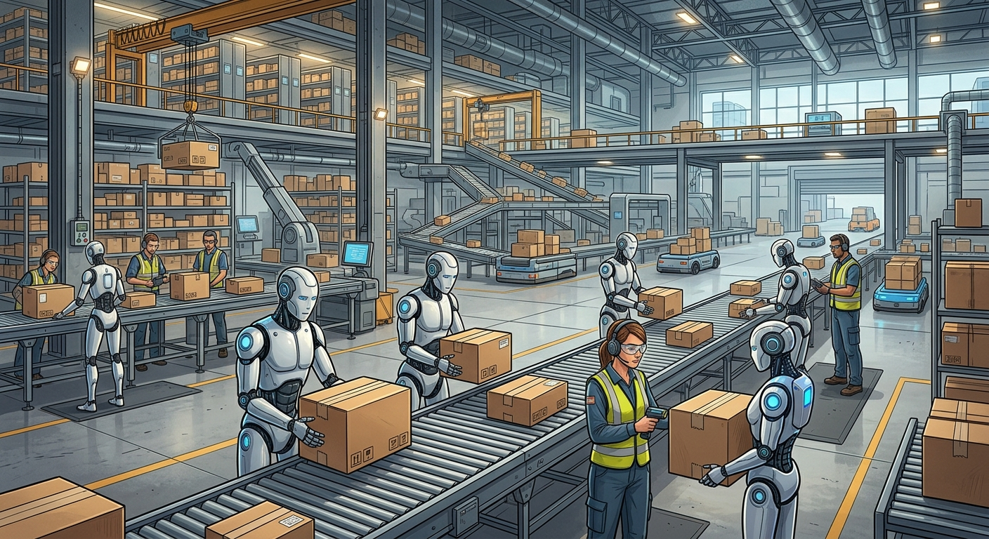 Przyszłość magazynów - roboty i ludzie pracują razem, każdy w swojej roli