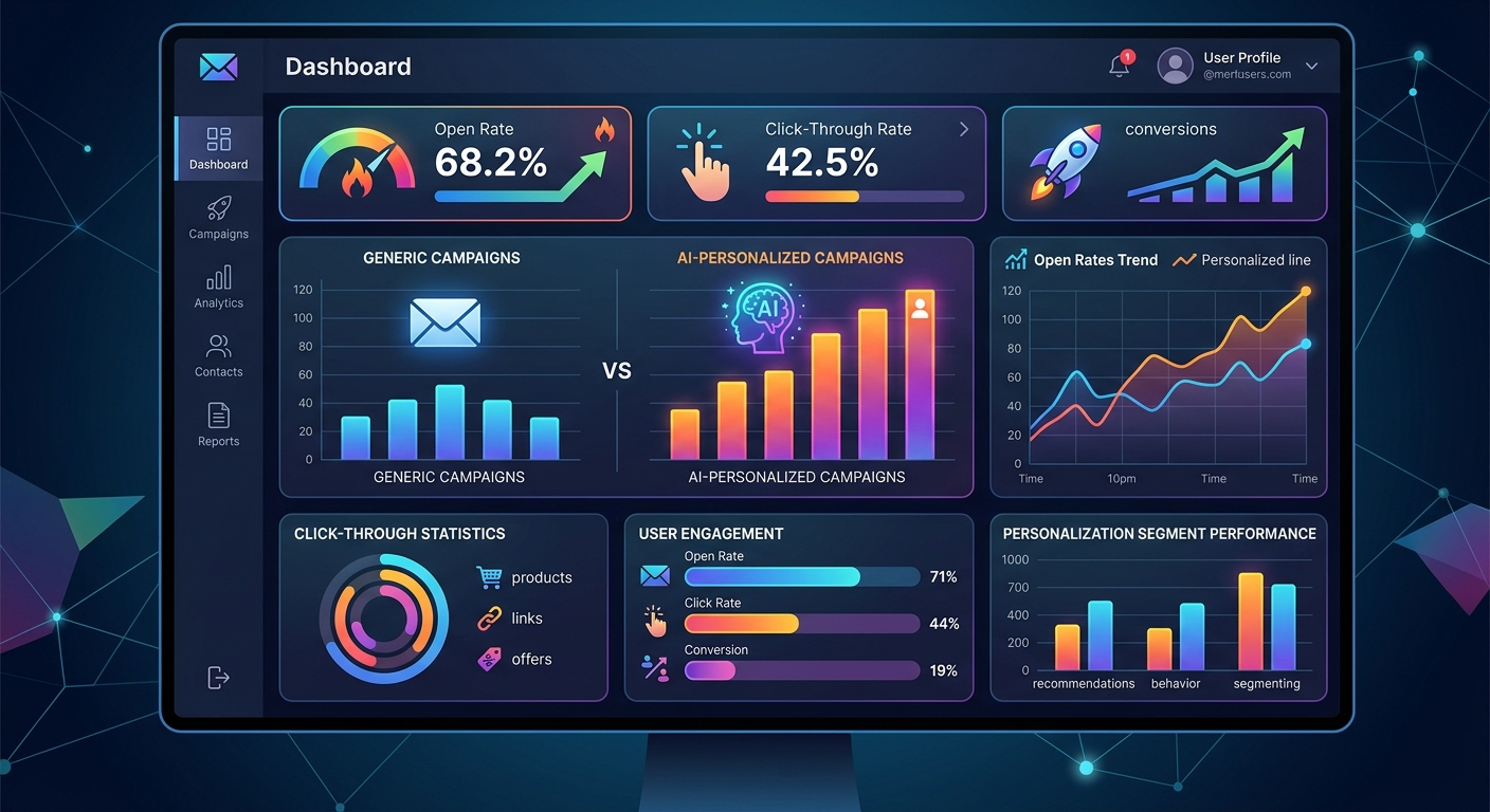 Dashboard kampanii mailingowej - personalizacja AI vs standardowe maile