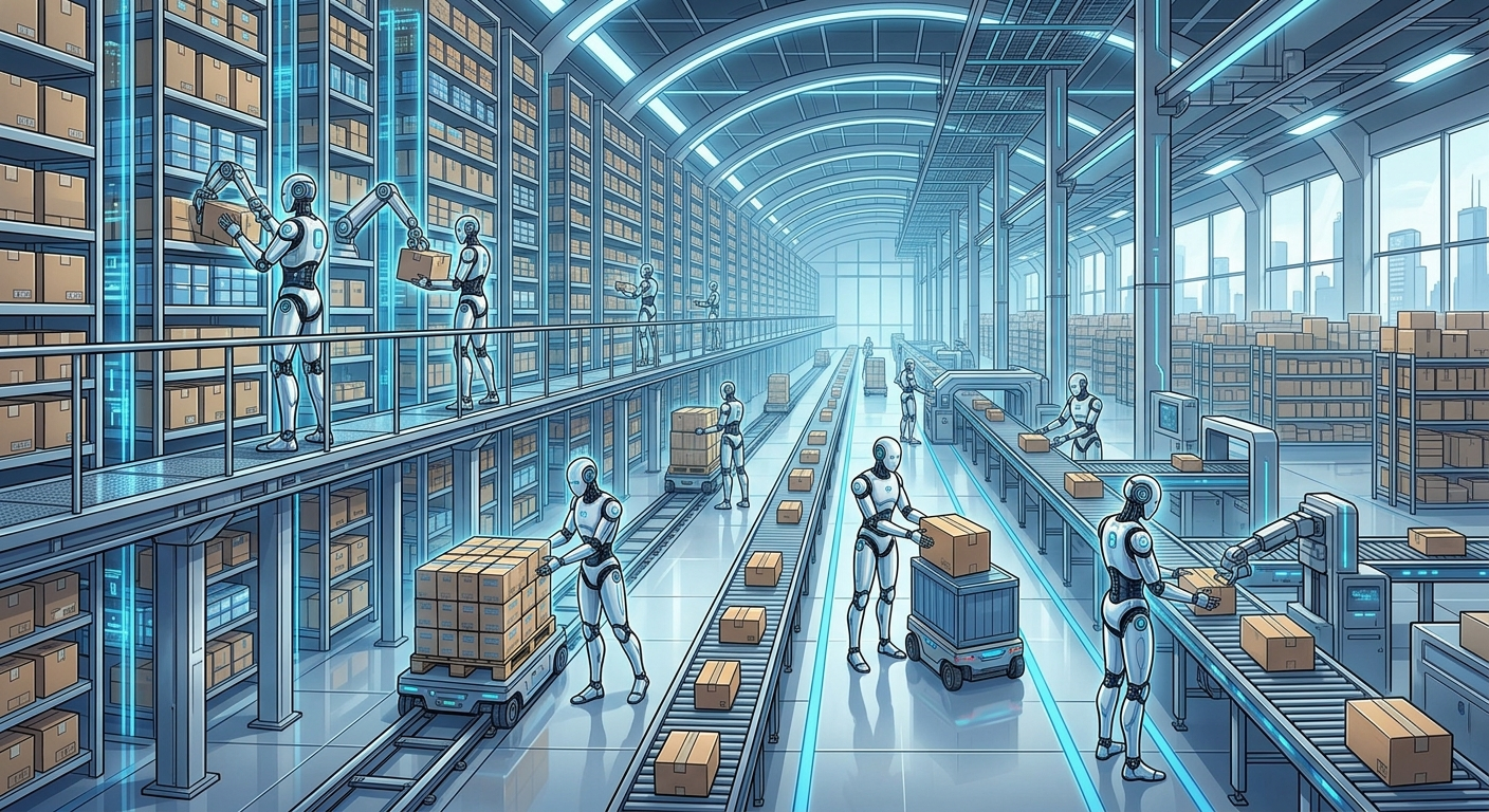 Przyszłość magazynów - roboty humanoidalne sterowane przez jeden system AI