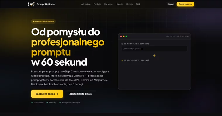 Prawdziwy zrzut: Prompt Optimizer - od pomysłu do profesjonalnego promptu
