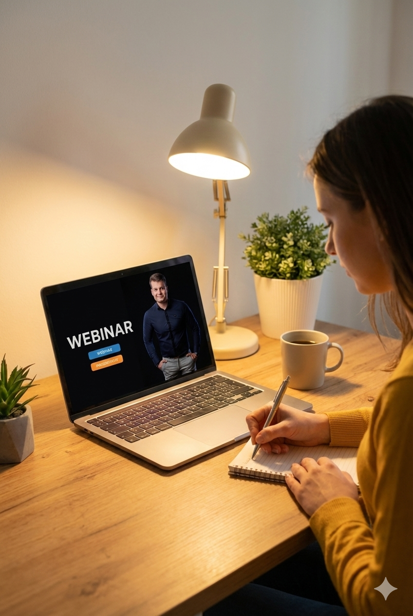 Kobieta oglądająca webinar